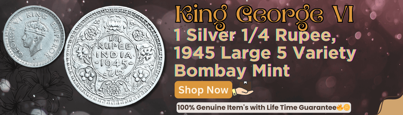 King George VI, Silver 1/4 Rupee, 1945, Large 5 variety Bombay mint