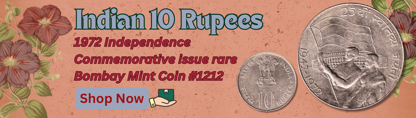 India 10 Rupees 1972 Independence Commemorative issue rare Bombay Mint Coin #1212