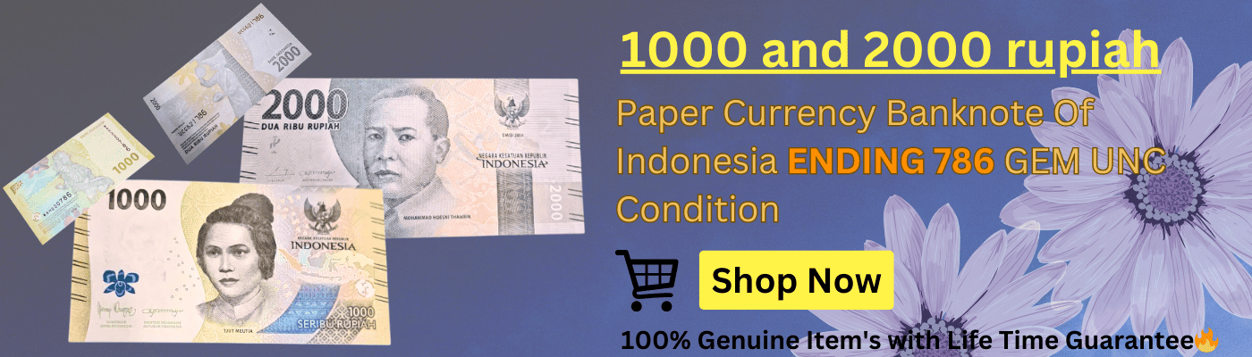 1000 and 2000 rupiah paper currency banknote of Indonesia ENDING 786 GEM UNC CONDITION