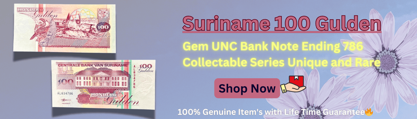 Suriname 100 Gulden Gem UnC Bank note ending 786 Collectable Series Unique and Rare