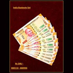 Rs 200 SEMI FANCY INDIA BANKNOTE SET 000110 TO 000990 GEM UNC UNIQUE SET