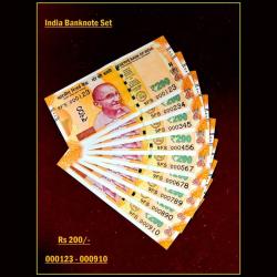 Rs 200 SEMI FANCY INDIA BANKNOTE SET 000123 TO 000910 GEM UNC UNIQUE SET