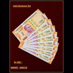 Rs 200 Semi Fancy India Banknote Set 000987 TO 000210 Gem Unc Low Serial Set
