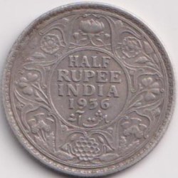 Alternative view of Rare George VI 1936 Half Rupee Coin #PR30