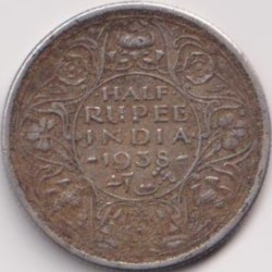 Alternative view of 1938 Half Rupees George Six British India Rare Dates #PR121
