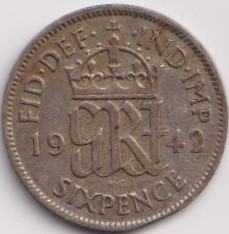 Alternative view of England 1942 Silver George Six Rare Six Pence Coin #PR131