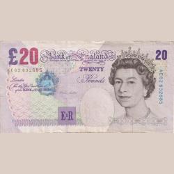 England 20 Pound Elizabeth II (Sir Edward Elgar ) Rare Bank Note