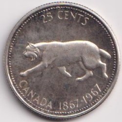 Alternative view of Canada 25 Cents- Elizabeth II 1867 - 1967 Confederation Silver Commemrative Coin #PR38