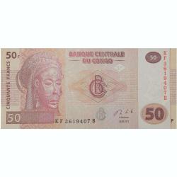 50 Francs of Congo Country (AD 2013) with Fisherman's Village on Congo River