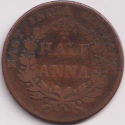 Alternative view of 1/2 Anna-KING William 1835 Rare Half Anna East India Company #H5