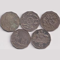 Alternative view of Australia 5 Different Half Dollar Old Ishu Big Size Coin #H30