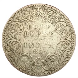 Extremely Rare Half 1897 Rupee Bombay Mint of Victoria Empress British India Silver Coin #NH1418
