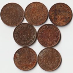 7 Coins Set of 1/12 Anna 1913 to 1926 Cooper Coins of King George V British India Coinage