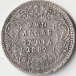 Rare Two Anna 1897 Bombay Mint Silver Coin of Victoria Empress British India Coinage