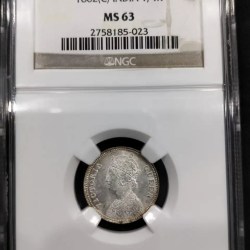 Rare 1/4 Rupee 1862 NGC Graded in MS 63 Grade Victoria Queen British India Silver Coin