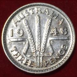 1948 Australia 3 Pence - George VI Silver Rare Coin #M2