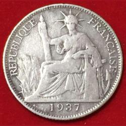 1937 French Indochina 20 Centimes Silver Coin Weight 5.4 g #R72