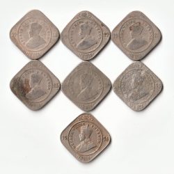 7 Coins Set Of Two Anna 1918 to 1936 Copper-Nickel Coins Of George V British Indian Coinage