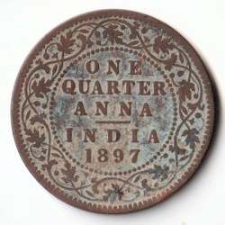Rare 1/4 Quarter Anna 1897 Copper Coin of Victoria Empress Standard Circulation Coin of British India