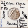Rare 1/2 Rupee Khande Rao Silver Coin of 5.65g Princely State of Baroda Obverse Sikka Mubarak Badshah Ghazi