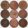 9 Coins Set of One Quarter Anna 1917 to 1936 Copper Coin of King George V British India Collectible Coins