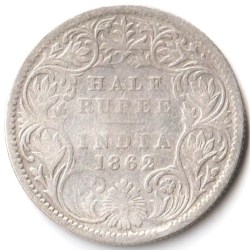 Rare Half Rupee 1862 of Queen Victoria Collectible British India Silver Coin