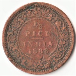 Extremely Rare 1/2 Pice 1888 of Victoria Empress of Copper British India Coins