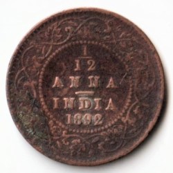 1/12 Anna 1892 Copper Coin of Victoria Empress British India Coinage