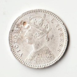 Alternative view of Very Rare Two Anna 1892 Victoria Empress Silver Coin of British India Coinage