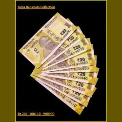 Rs 20 INDIA BANKNOTE SET 100110 - 900990 GEM UNC UNIQUE