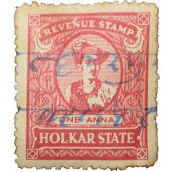 Revenue Stamp of Indore State Yeshwant Rao Holkar - Red 1 Anna - Used Condition as per Image.