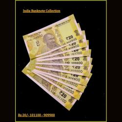 Rs 20 INDIA BANKNOTE SET 101100 - 909900 GEM UNC UNIQUE