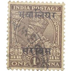 Postal Stamp of George V 1 Anna Brown Colour - Over Printed in black 'Gwalior Service' - Used Condit