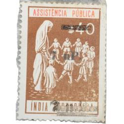 Postal Stamp of India Portugues - Assistencia Publica Cancelled and Over Printed Brown 7 New Paise b