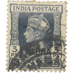 Postal Stamp of Indian Conventional States - Nabha George VI Grey 3 Pies - 'Nabha' Over Printed in B