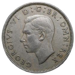 Alternative view of Copper-Nickel 2 Shillings of George VI (AD 1950) from Great Brittain Crown above Rose Plant