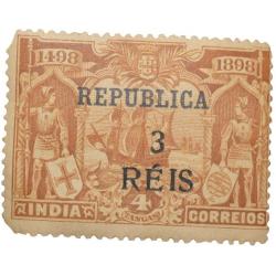 Postal Stamp of India Portugues - Brown Colour 4 Tangas - Over Printed in Black '3 Reis - Mint Un-Us