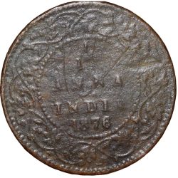 Alternative view of Copper 1/12 Anna of Victoria Queen (AD 1876) of Calcutta Mint
