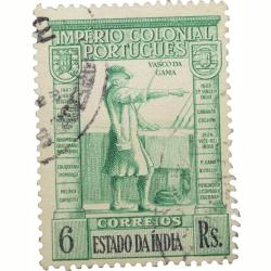 Postal Stamp of India Portugues - Green 6 Ries with Vasco Da Gama - Used as per Image.