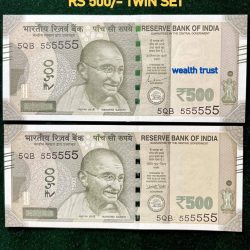 Rs 500 Twin Pair Gem Unc Very Unique Banknote Set SUPER Solid Number 5QB 555555