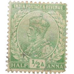 Postal Stamp of George V 1/2 Anna Green Colour - Used Condition as per Image.