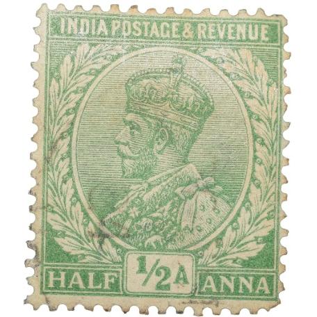 Postal Stamp of George V 1/2 Anna Green Colour - Used Condition as per Image.