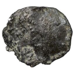 Alternative view of Potin Coin of Western Kshatrapa of Perhaps 'Damasena' 3rd Cen. AD with Elephant/3-Arched Hill
