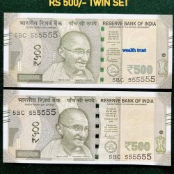 Rs 500 Twin Pair Gem Unc Very Unique Banknote Set SUPER Solid Number 5BC 555555