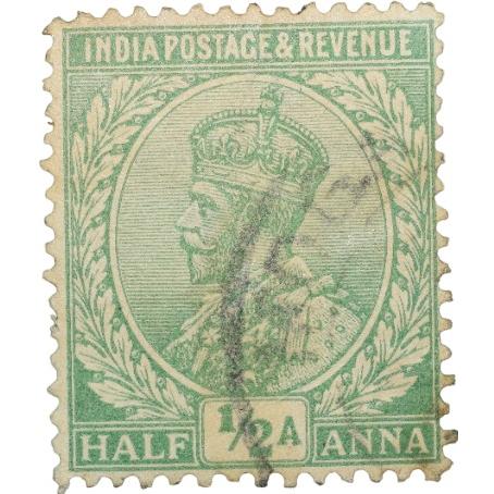 Postal Stamp of George V 1/2 Anna Green Colour - Used Condition as per Image.