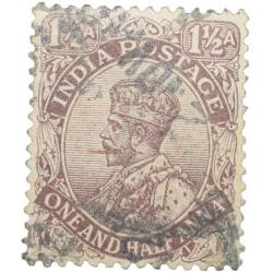 Postal Stamp of George V 1-1/2 Anna Brown Colour - Used Condition as per Image.