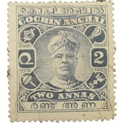 Postal Stamp of Cochin Anchel Dark-Blue Colour 2 Annas - Used Condition as per Image.
