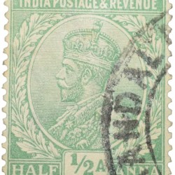 Postal Stamp of George V 1/2 Anna Green Colour - Used Condition as per Image.