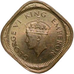 Nickel-Brass 1/2 Anna of George VI (AD 1943) Calcutta Mint Head II BUNC Grade