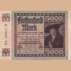 Germany 5000 ; ( 1922 )Mark Reichsbanknote Rare Price